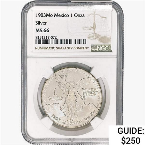 1983Mo 1oz. Silver Mexicanos Onza NGC MS66