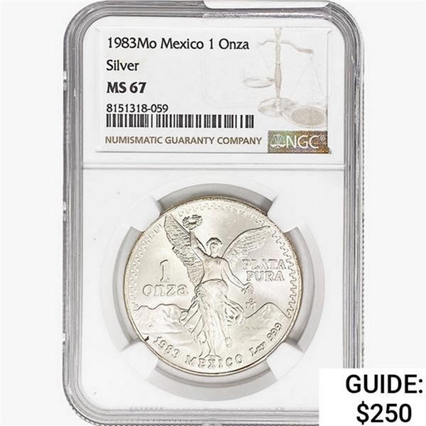 1983Mo 1oz. Silver Mexicanos Onza NGC MS67