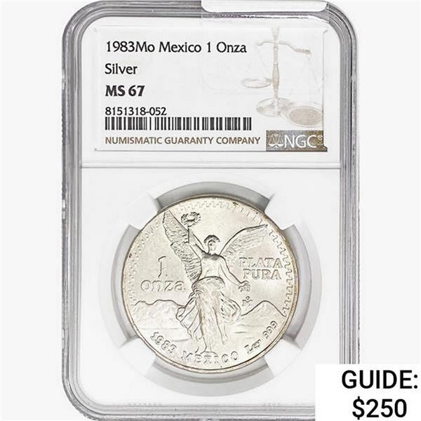 1983Mo 1oz. Silver Mexicanos Onza NGC MS67
