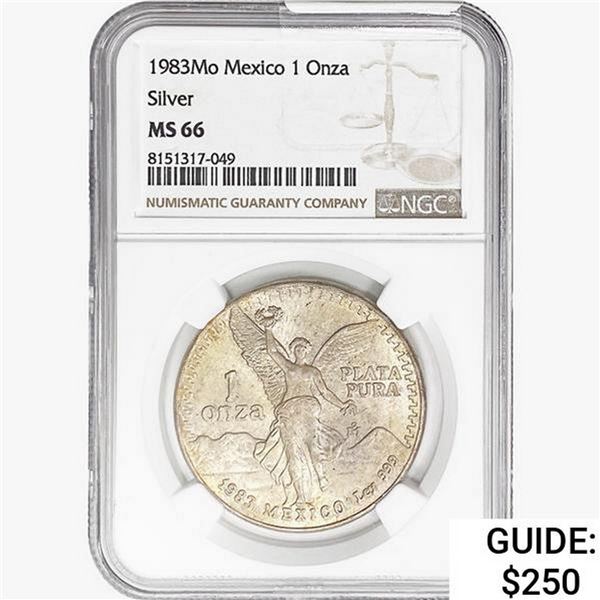 1983Mo 1oz. Silver Mexicanos Onza NGC MS66