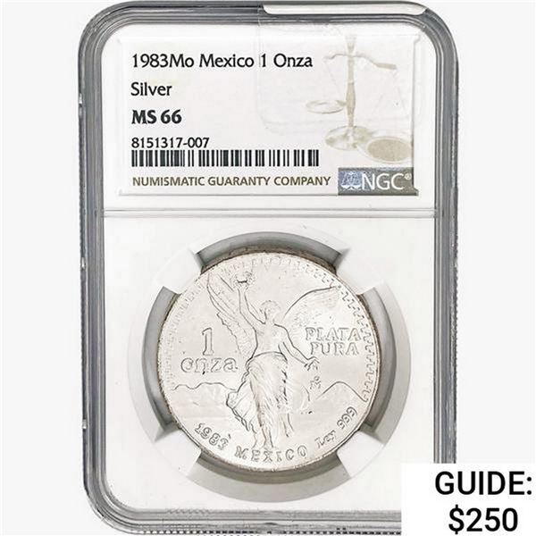 1983Mo 1oz. Silver Mexicanos Onza NGC MS66