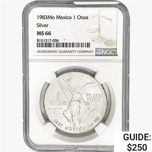 1983Mo 1oz. Silver Mexicanos Onza NGC MS66