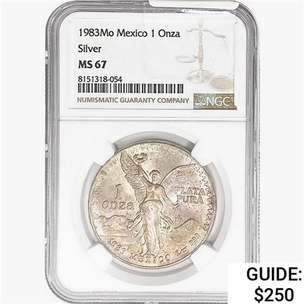 1983Mo 1oz. Silver Mexicanos Onza NGC MS67
