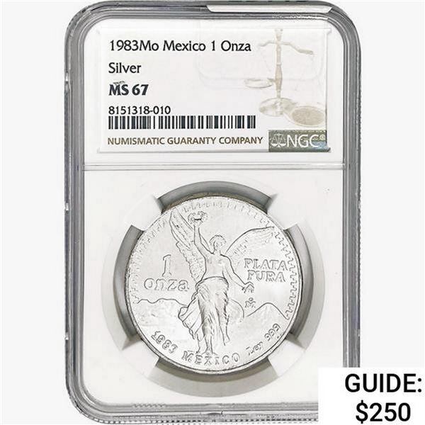 1983Mo 1oz. Silver Mexicanos Onza NGC MS67
