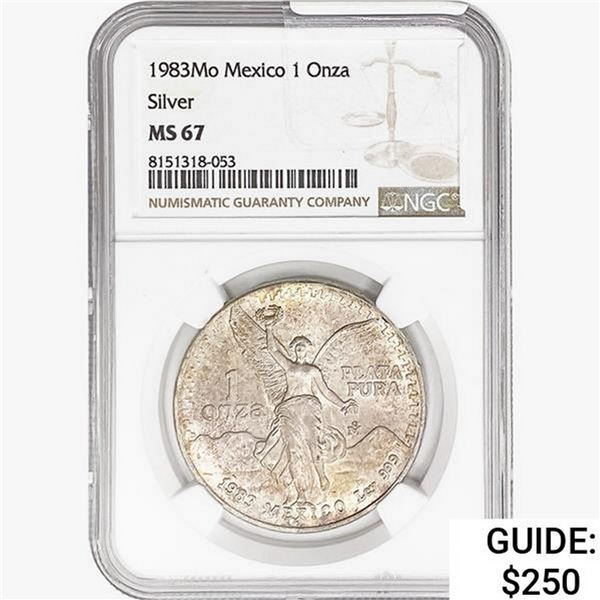 1983Mo 1oz. Silver Mexicanos Onza NGC MS67