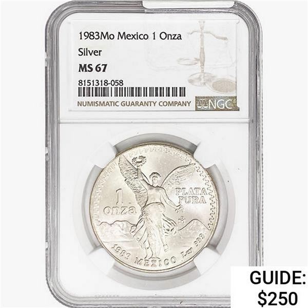 1983Mo 1oz. Silver Mexicanos Onza NGC MS67