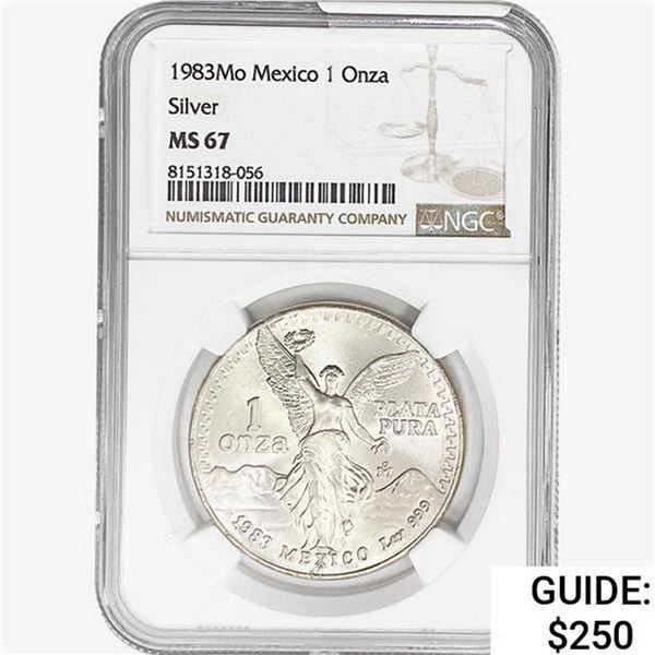 1983Mo 1oz. Silver Mexicanos Onza NGC MS67