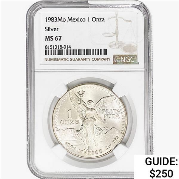 1983Mo 1oz. Silver Mexicanos Onza NGC MS67