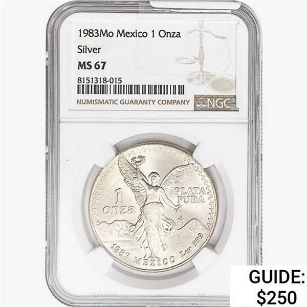 1983Mo 1oz. Silver Mexicanos Onza NGC MS67