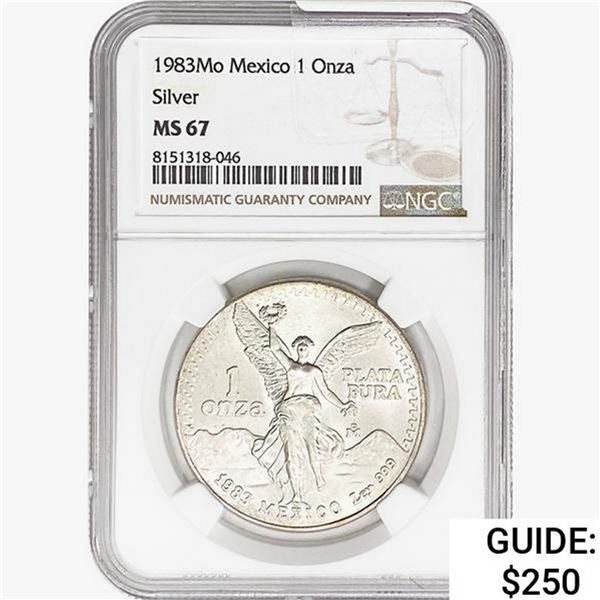 1983Mo 1oz. Silver Mexicanos Onza NGC MS67