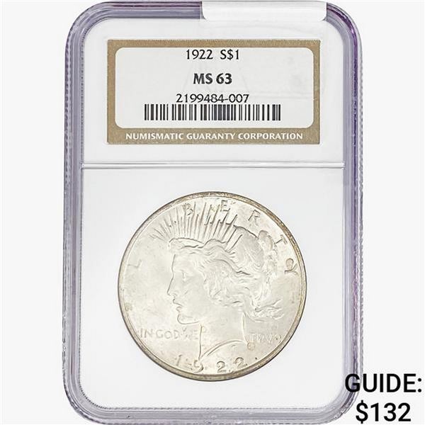 1922 Silver Peace Dollar NGC MS63