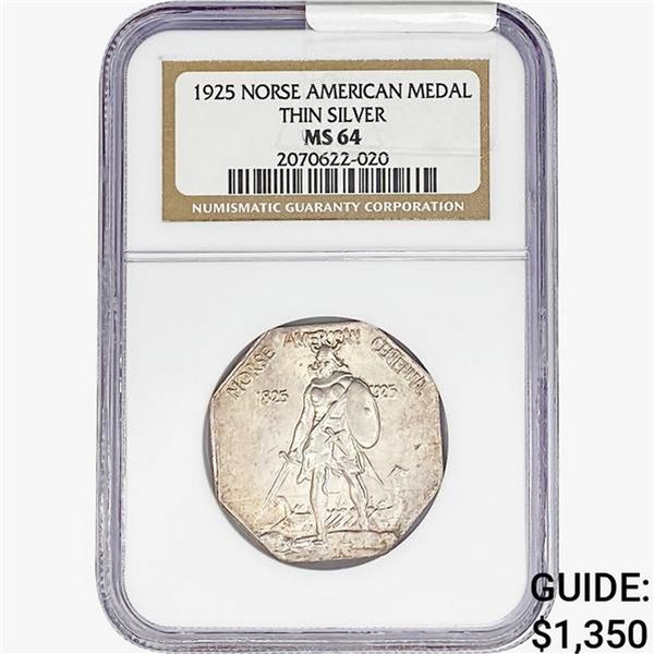 1925 Norse American Medal-Thin NGC MS64
