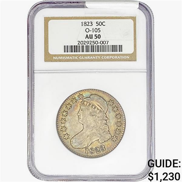 1823 Capped Bust Half Dollar NGC AU50 O-105