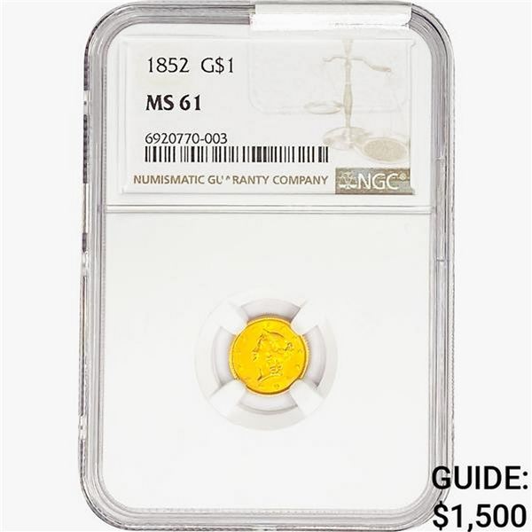 1852 Rare Gold Dollar NGC MS61