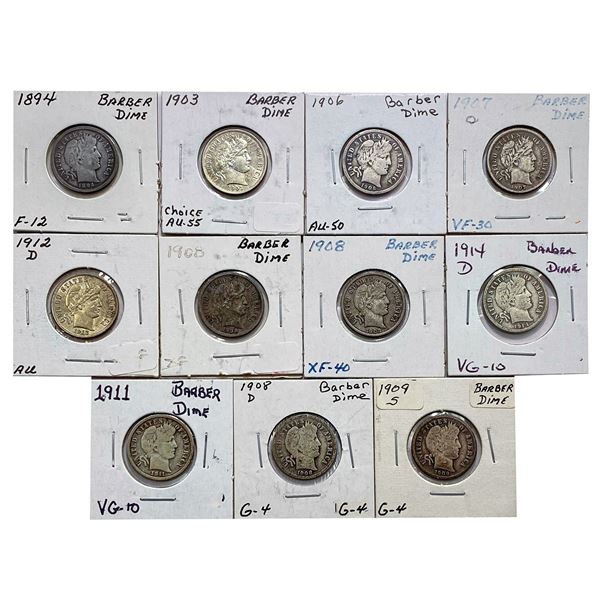 [11] 1894-1914 Barber Dime lot