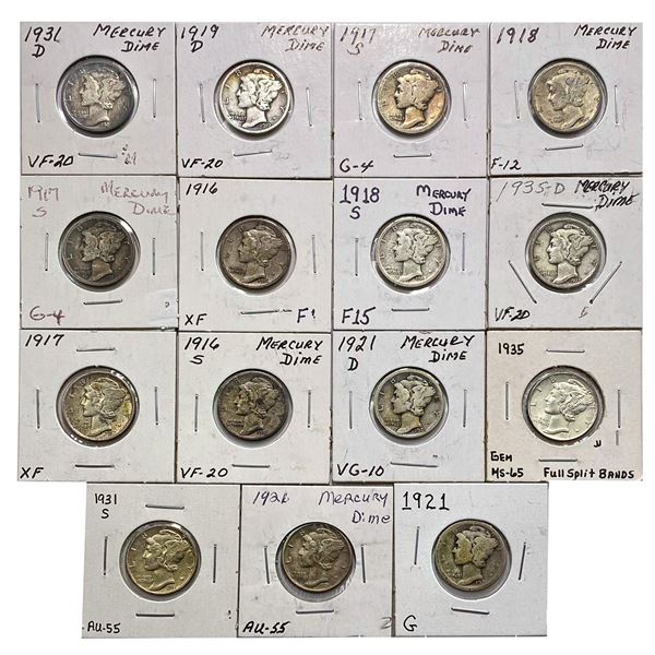 [15] 1916-1935 Mercury Dime Lot