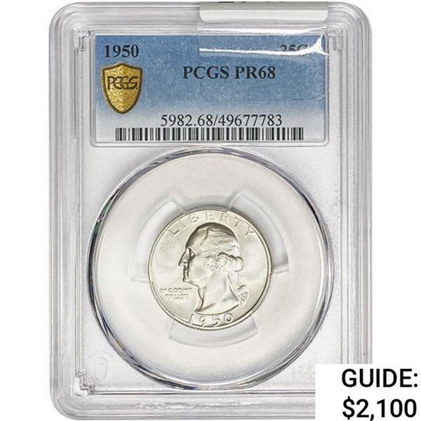 1950 Washington Silver Quarter PCGS PR68