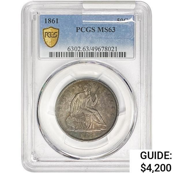 1861 Seated Liberty Half Dollar PCGS MS63