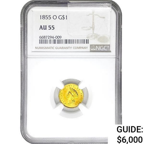 1855-O Rare Gold Dollar NGC AU55