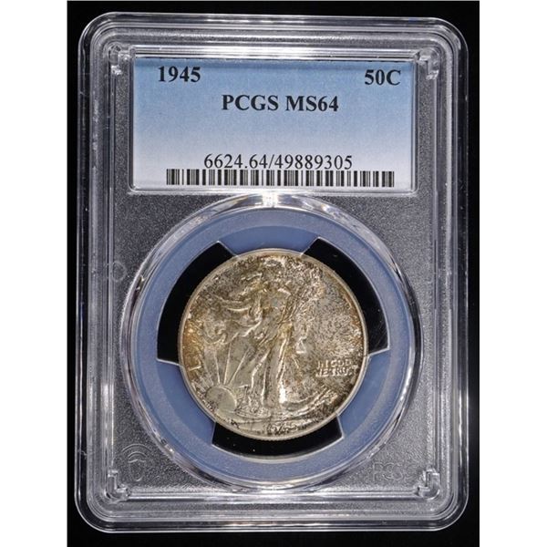 1945 WALKING LIBERTY HALF DOLLAR PCGS MS64