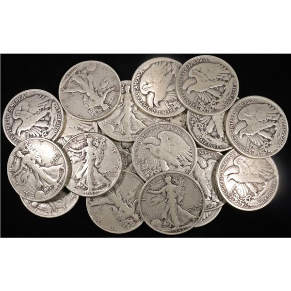 (20) MIXED DATES WALKING LIBERTY HALVES