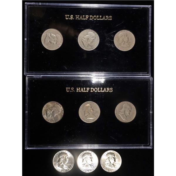 (2) 3-COIN FRANKLIN SETS & (3) FRANKLIN HALVES