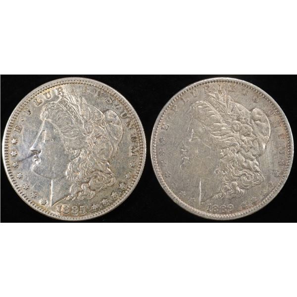 1885 & 1889 MORGAN DOLLARS XF/AU, SCRATCHES
