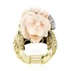 Image 4 : Vintage 14k Gold LARGE Hand Carved Lion's Head Soft Pink Angel Skin Coral Ring