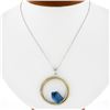 Image 1 : 14K TT Gold Interlocking Braided & Polished Circle Blue Topaz Pendant w/ Chain
