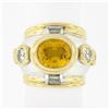 Image 1 : Vintage 18K TT Gold GIA Orange Yellow Bezel Sapphire & Diamond Unique Domed Ring