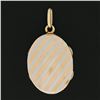 Image 4 : Antique 14k Rose Gold & Platinum Stripped Work Polished Oval Locket Pendant