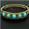 Image 5 : Vintage 14K Yellow Gold Sapphire & Turquoise Twisted Wire Open Bangle Bracelet