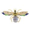 Image 1 : Vintage 14k Gold Agate Tigers Eye Pearl Green Blue Enamel Large Fly Brooch Pin