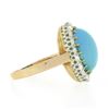 Image 5 : Antique 18k Rosy Gold Platinum Oval Cabochon Persian Turquoise Diamond Halo Ring