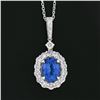 Image 3 : NEW 14k White Gold 2.62 ctw Oval Tanzanite & Diamond Halo Pendant w/ 18" Chain