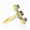 Image 5 : Antique 14k TT Gold Round Garnet Vertical 3 Station Concentric Wire Work Ring
