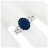 Image 4 : Vintage Platinum 4.95 ctw GIA Oval Dark Blue Sapphire w/ Old European Diamond Ri