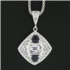 Image 6 : 14k White Gold GIA Emerald Cut Diamond & Trillion Sapphire 19" Pendant Necklace
