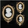 Image 2 : Antique Victorian 14k Gold Oval Black & White Carved Cameo Brooch & Earrings Set