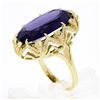 Image 9 : Vintage 18k Gold Elongated Oval Synthetic Alexandrite Solitaire Textured Ring