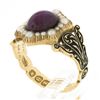 Image 8 : Vintage 18k Gold 3.5 ctw Cabochon Star Ruby & Pearl Halo w/ Black Enamel Band Ri
