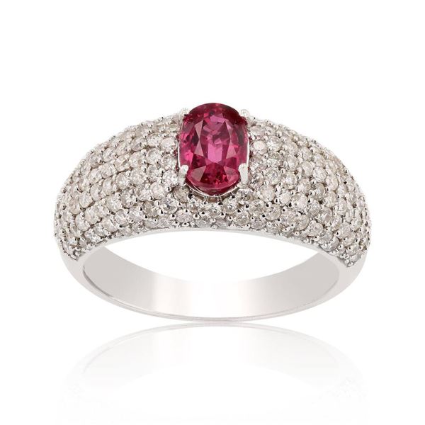 1.03 ctw UNHEATED Ruby and 1.47 ctw Diamond 14K White Gold Ring