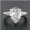 Image 3 : Vintage Platinum 3.62 ctw GIA Pear Brilliant & Baguette Diamond Engagement Ring