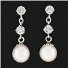 Image 2 : Vintage 14k White Gold 0.72 ctw Round Diamond & 7.5mm Pearl Drop Dangle Earrings