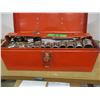 Image 1 : RED TOOLBOX C/W TOOLS, SAND PAPER, ETC