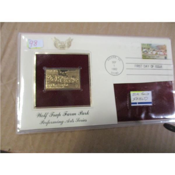 1982 WOLF TRAP FARM PACK 22 KT GOLD SHIELD USA STAMP