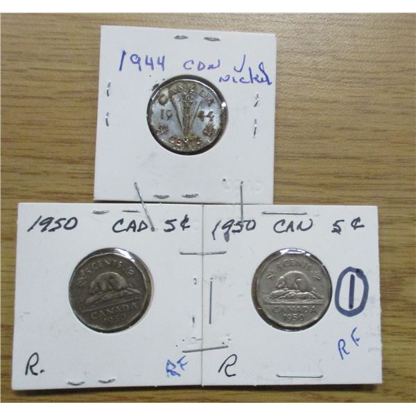 2 - 1950 CANADA NICKELS & 1944 CANADA V NICKEL