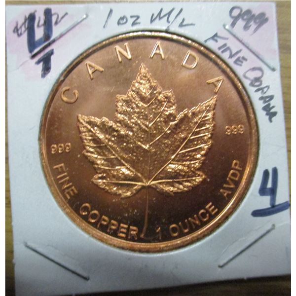 1 OZ MAPLE LEAF FINE COPPER