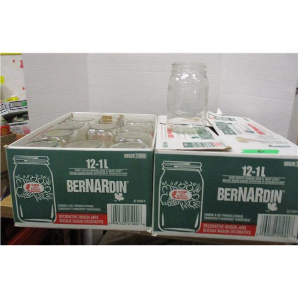 1 LITRE MASON JARS (NO LIDS) - 2 BOXES