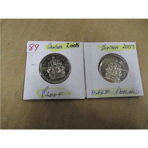 2005 & 2007 PROOF CANADA HALF DOLLARS
